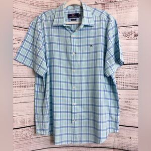 Vineyard Vines Light Blue & Mint Plaid Short-Sleeve Button-Down Shirt